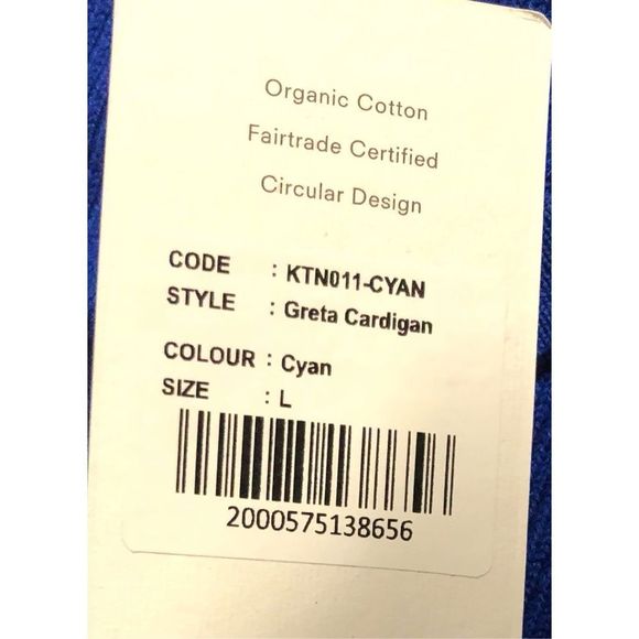 Kowtow Size Large Cyan Blue Long Sleeve Organic Cotton Greta Cardigan - Picture 6 of 9